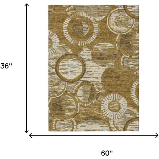 Walnut And Gold Geometric Washable Indoor Outdoor Area Rug Photo 6