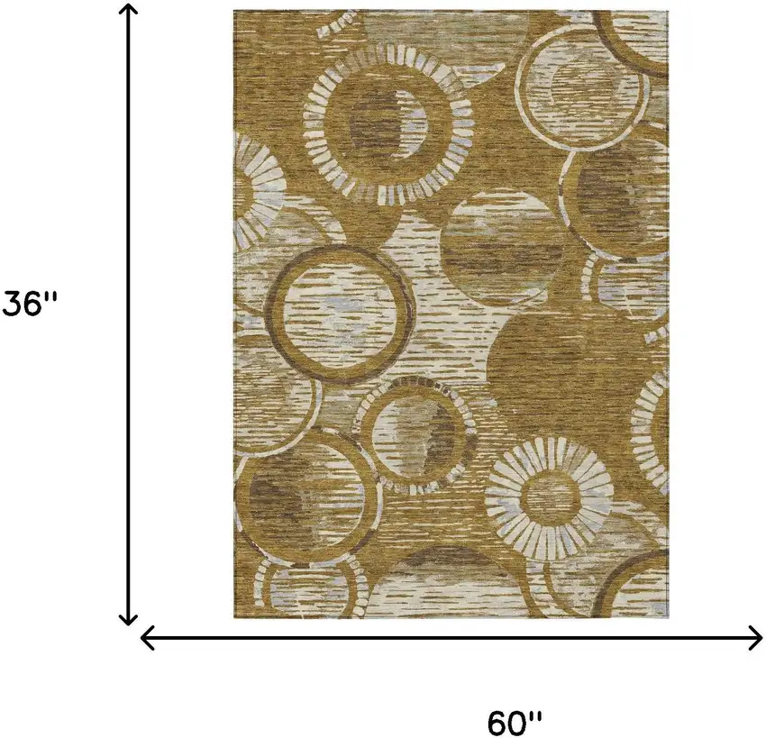 Walnut And Gold Geometric Washable Indoor Outdoor Area Rug Photo 6