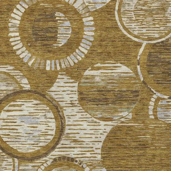 Walnut And Gold Geometric Washable Indoor Outdoor Area Rug Photo 2