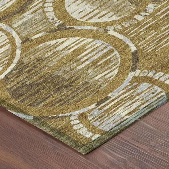 Walnut And Gold Geometric Washable Indoor Outdoor Area Rug Photo 4