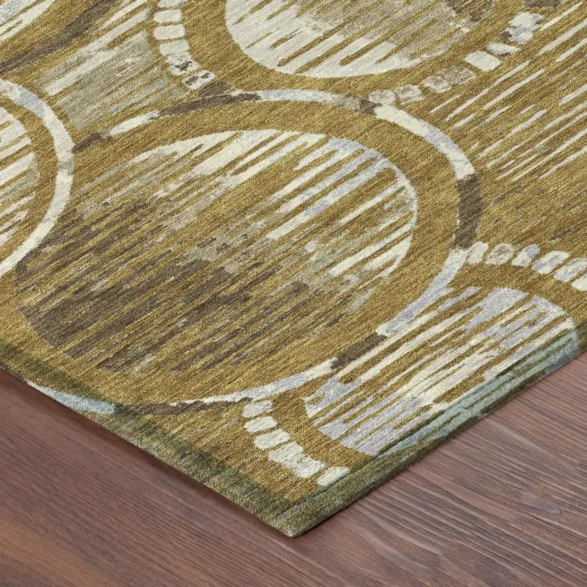 Walnut And Gold Geometric Washable Indoor Outdoor Area Rug Photo 4
