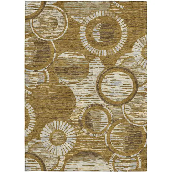 Walnut And Gold Geometric Washable Indoor Outdoor Area Rug Photo 3