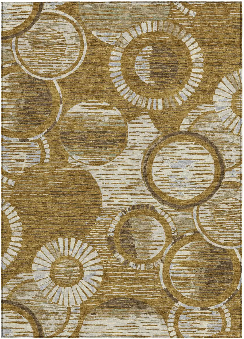 Walnut And Gold Geometric Washable Indoor Outdoor Area Rug Photo 3