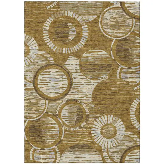 Walnut And Gold Geometric Washable Indoor Outdoor Area Rug Photo 1