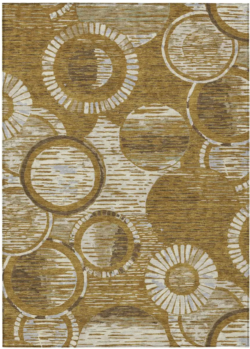 Walnut And Gold Geometric Washable Indoor Outdoor Area Rug Photo 1