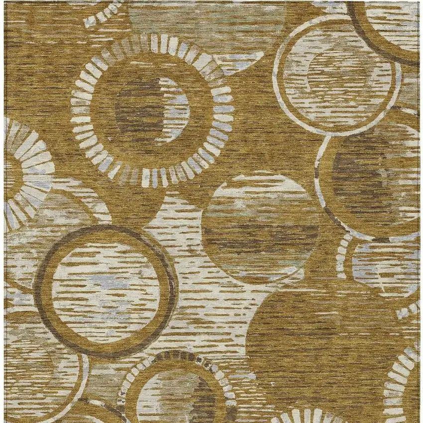 Walnut And Gold Geometric Washable Indoor Outdoor Area Rug Photo 3