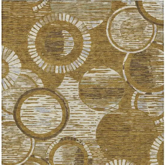 Walnut And Gold Geometric Washable Indoor Outdoor Area Rug Photo 3