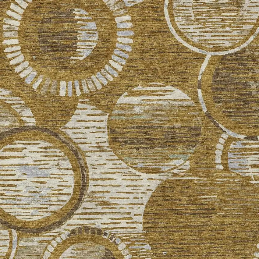 Walnut And Gold Geometric Washable Indoor Outdoor Area Rug Photo 2