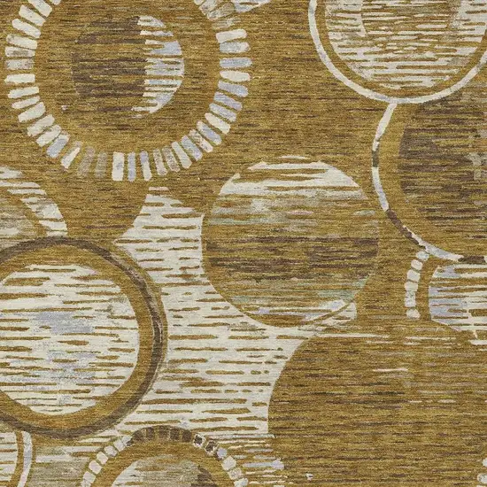 Walnut And Gold Geometric Washable Indoor Outdoor Area Rug Photo 2