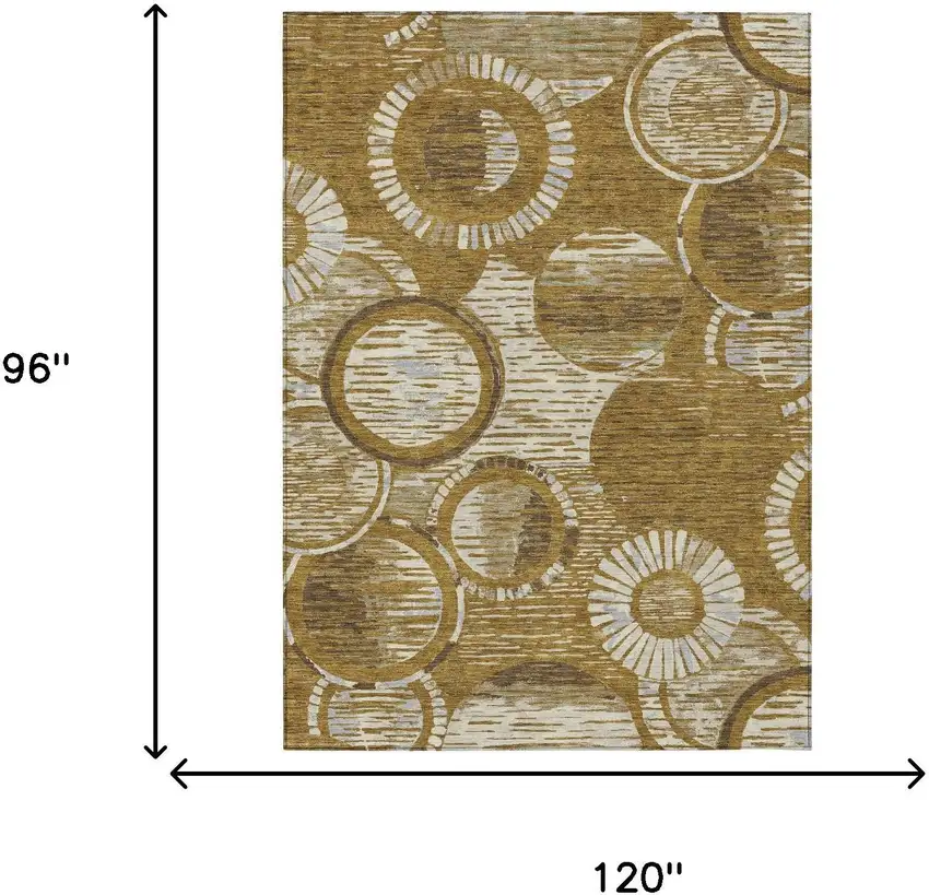 Walnut And Gold Geometric Washable Indoor Outdoor Area Rug Photo 6