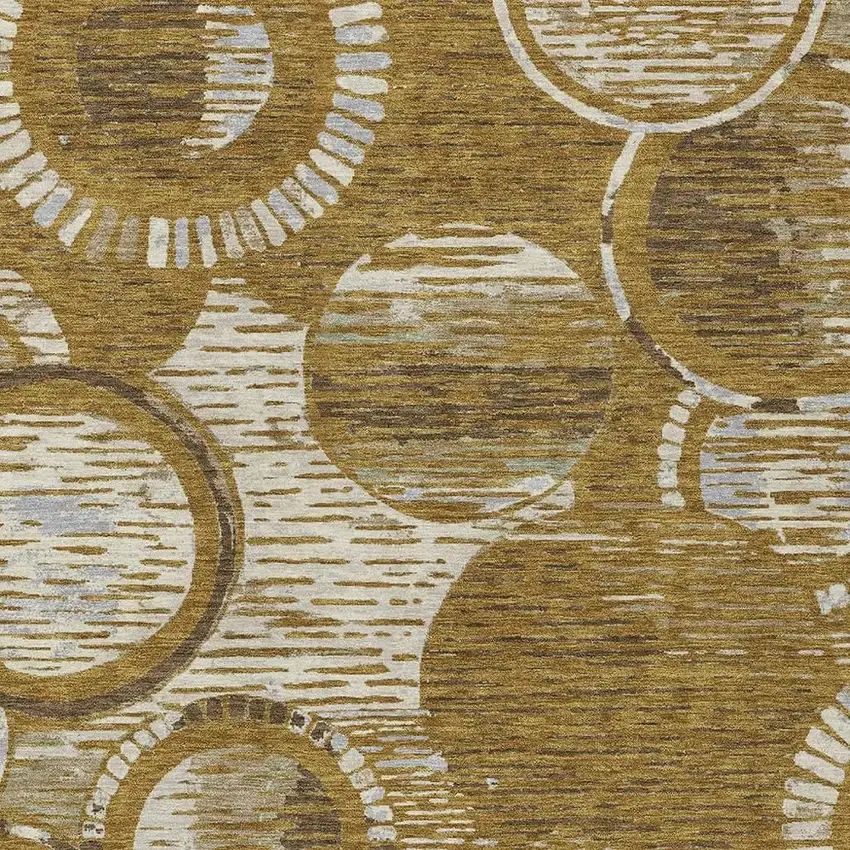Walnut And Gold Geometric Washable Indoor Outdoor Area Rug Photo 2