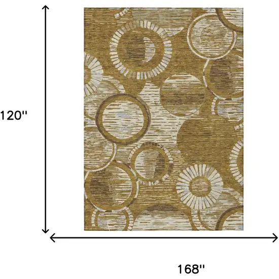 Walnut And Gold Geometric Washable Indoor Outdoor Area Rug Photo 6