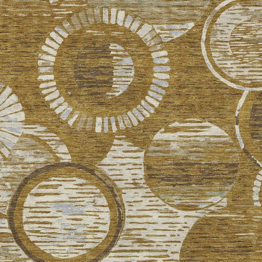 Walnut And Gold Geometric Washable Indoor Outdoor Area Rug Photo 2