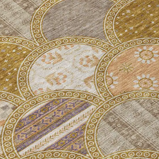 Walnut And Gold Geometric Washable Indoor Outdoor Area Rug Photo 4