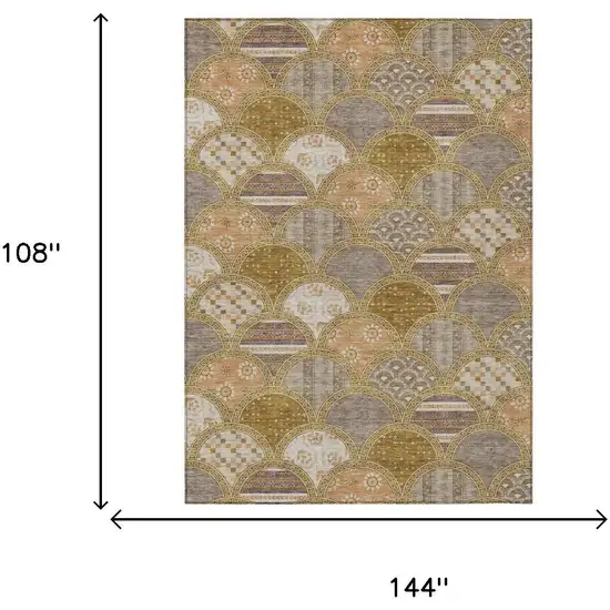 Walnut And Gold Geometric Washable Indoor Outdoor Area Rug Photo 5