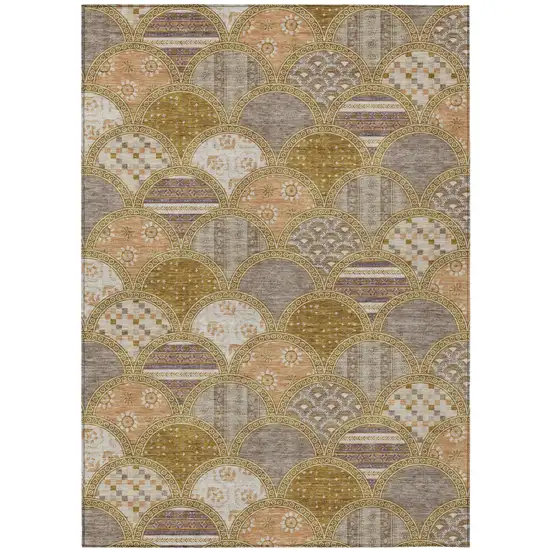 Walnut And Gold Geometric Washable Indoor Outdoor Area Rug Photo 2