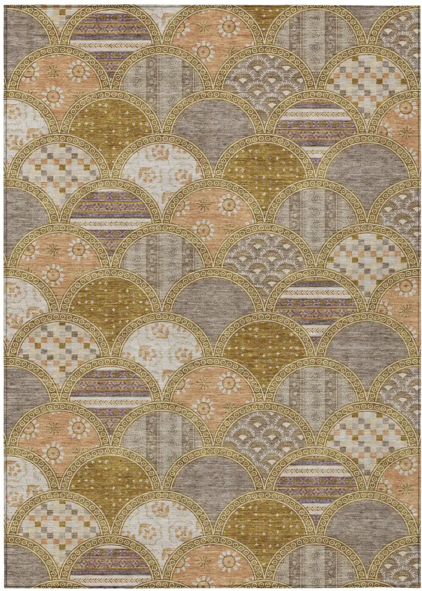Walnut And Gold Geometric Washable Indoor Outdoor Area Rug Photo 2