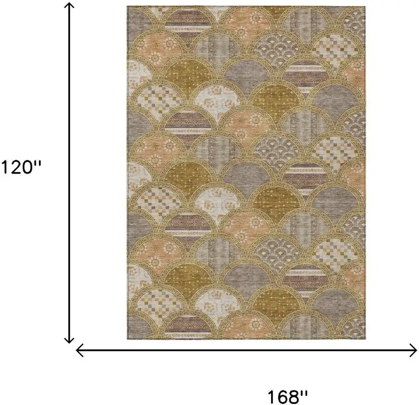 Walnut And Gold Geometric Washable Indoor Outdoor Area Rug Photo 5