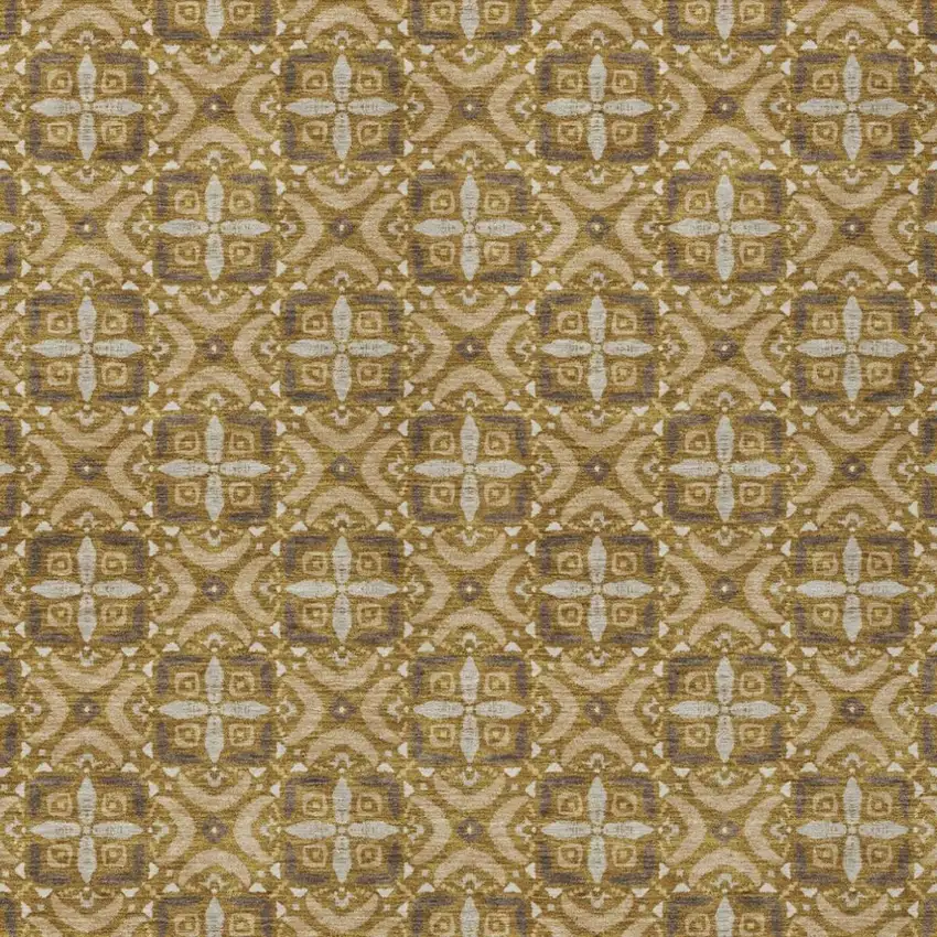 Walnut And Gold Geometric Washable Indoor Outdoor Area Rug Photo 1