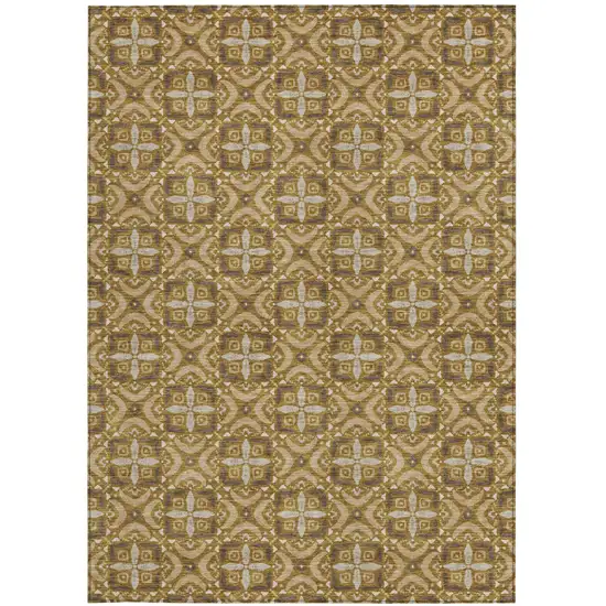 Walnut And Gold Geometric Washable Indoor Outdoor Area Rug Photo 3