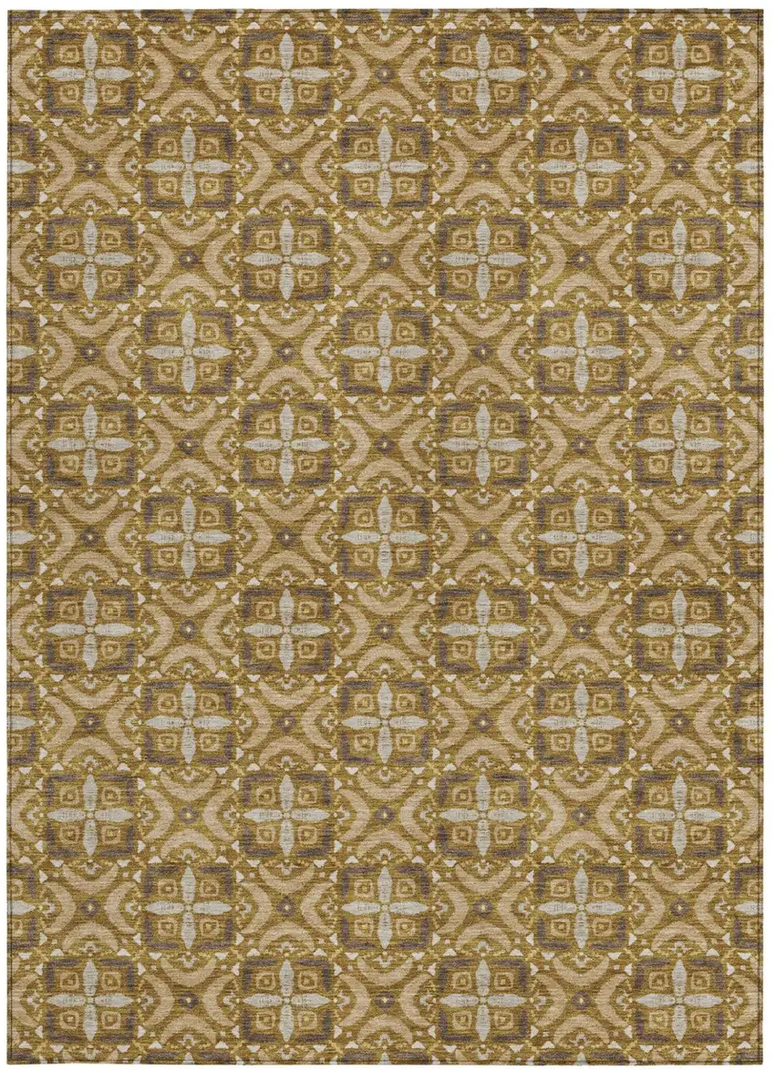 Walnut And Gold Geometric Washable Indoor Outdoor Area Rug Photo 3