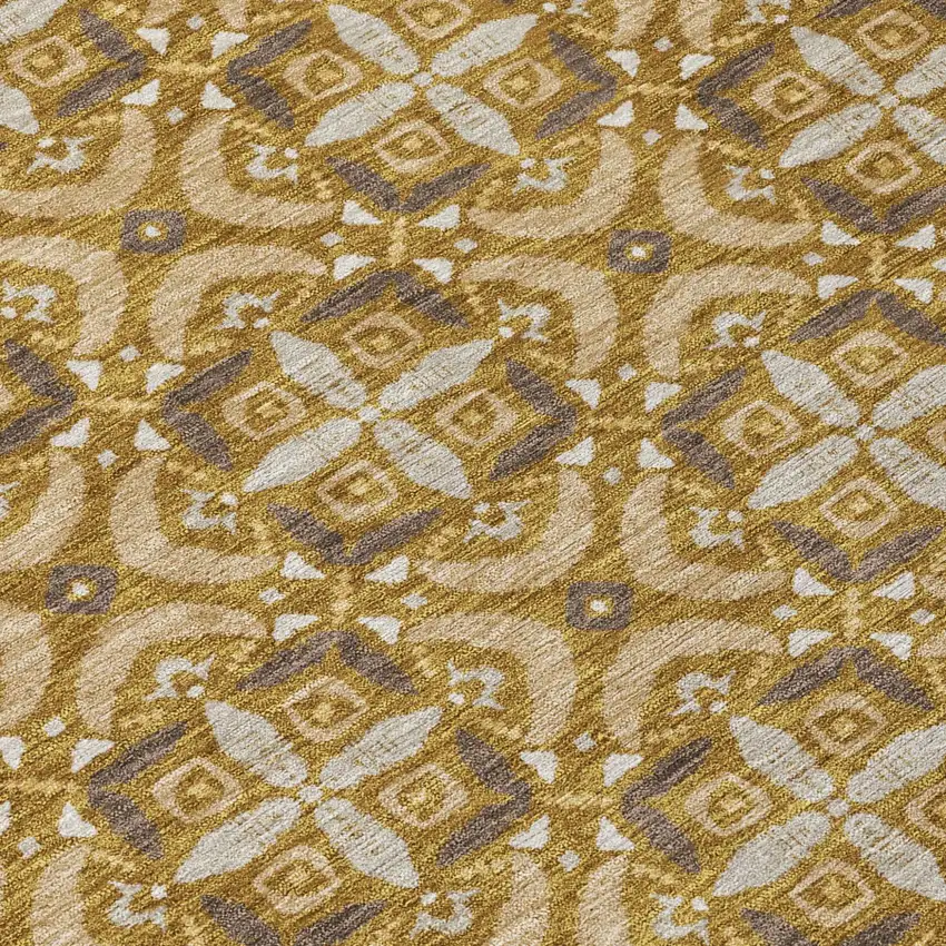Walnut And Gold Geometric Washable Indoor Outdoor Area Rug Photo 5