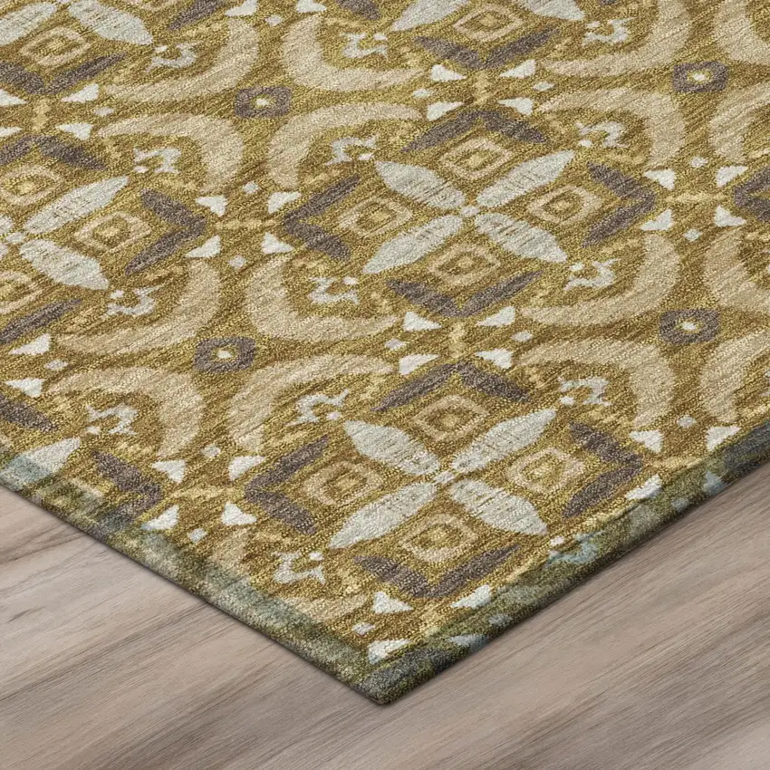 Walnut And Gold Geometric Washable Indoor Outdoor Area Rug Photo 4