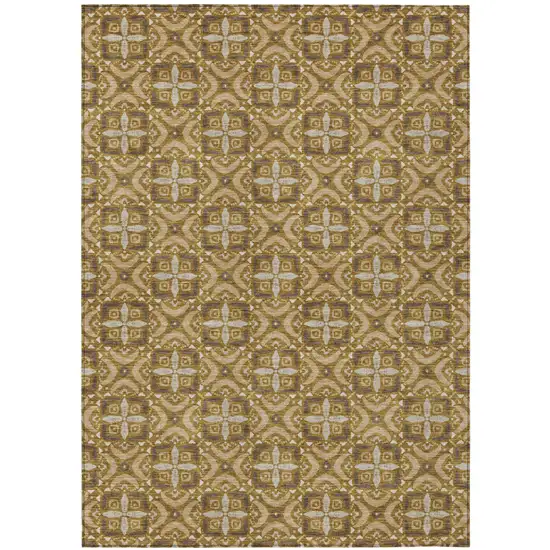Walnut And Gold Geometric Washable Indoor Outdoor Area Rug Photo 1