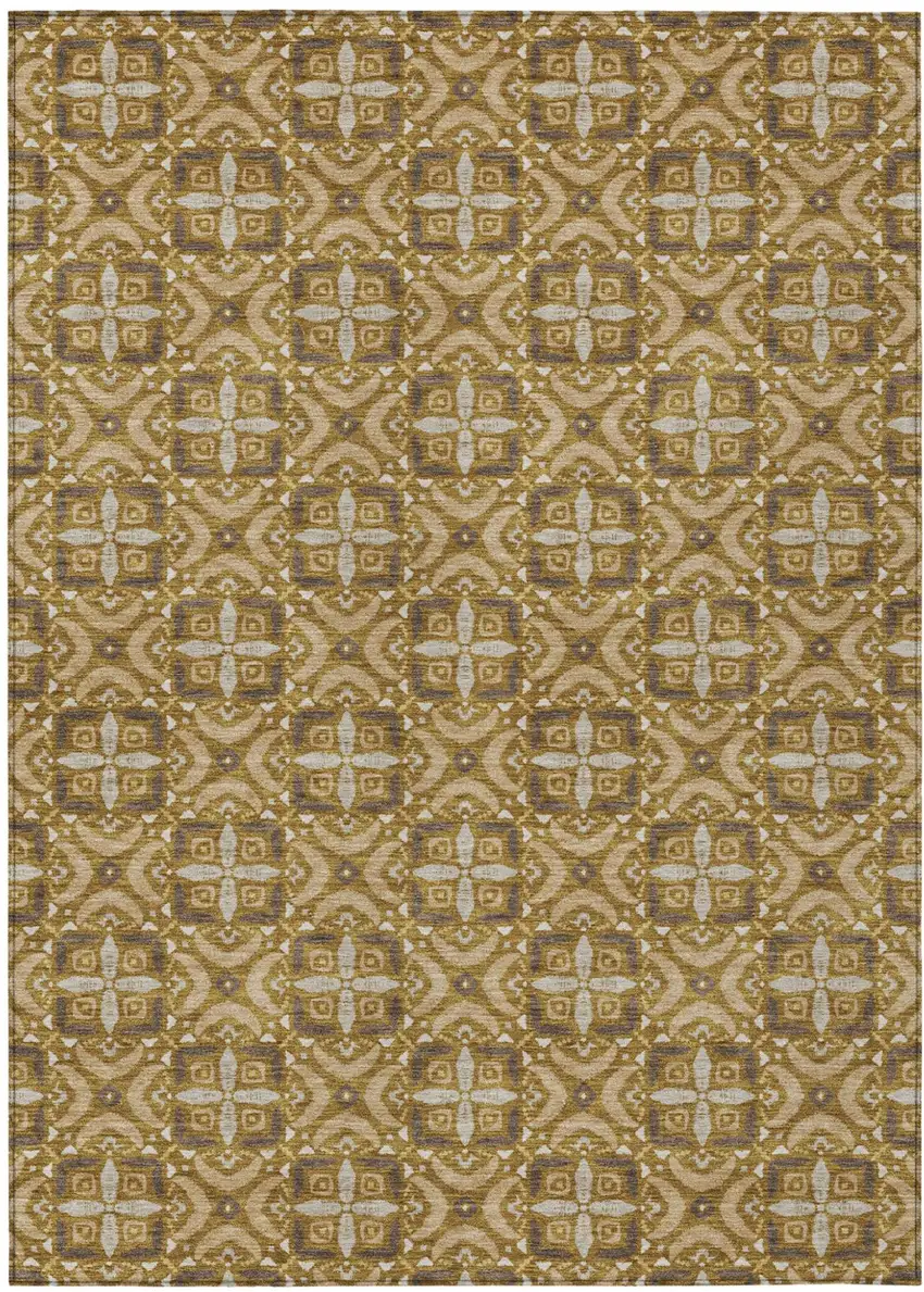 Walnut And Gold Geometric Washable Indoor Outdoor Area Rug Photo 1