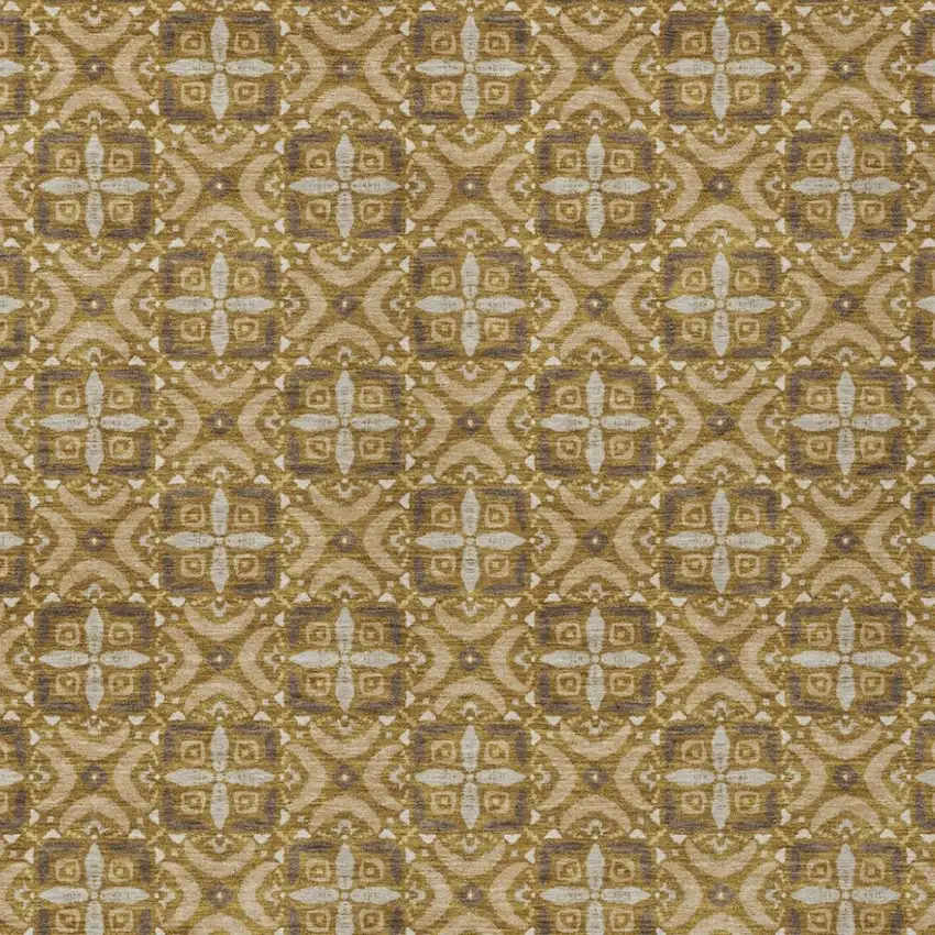 Walnut And Gold Geometric Washable Indoor Outdoor Area Rug Photo 2
