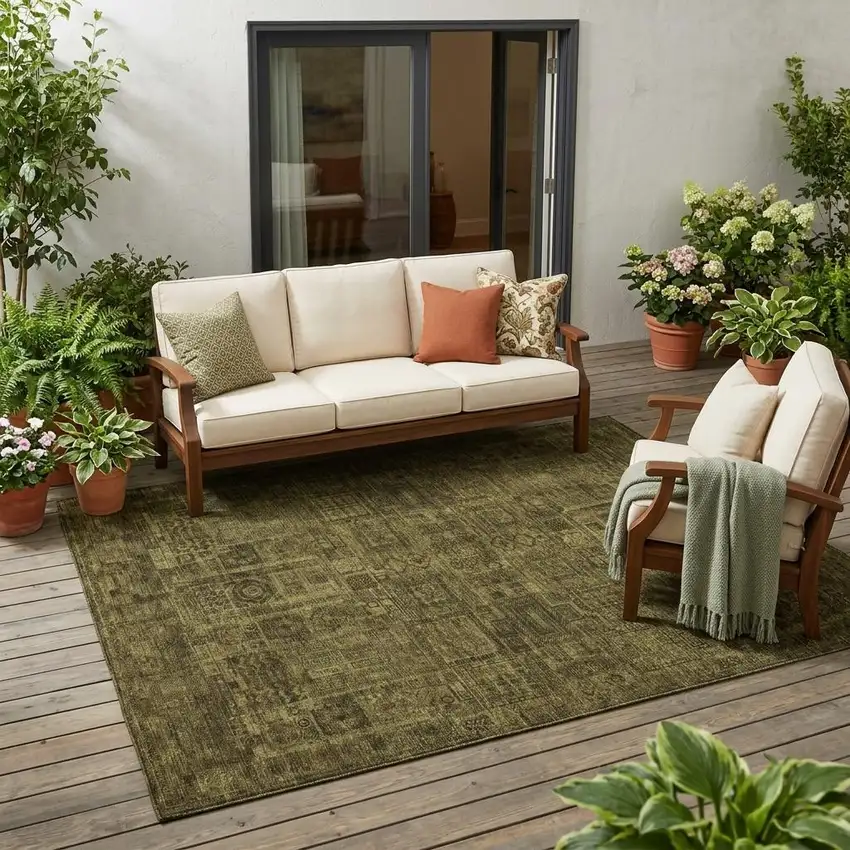 Walnut And Gold Oriental Washable Indoor Outdoor Area Rug Photo 1
