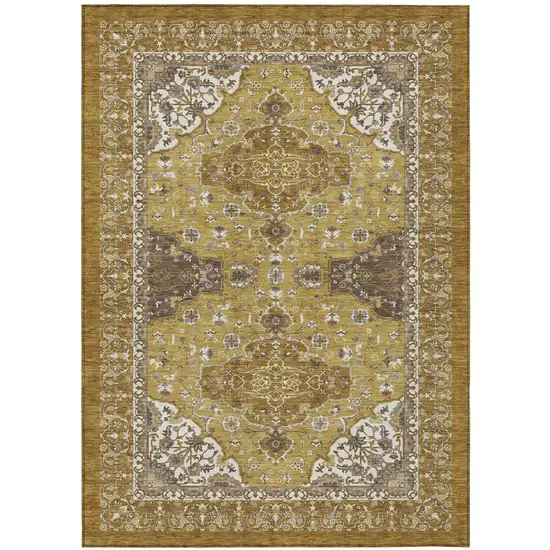 Walnut And Gold Oriental Washable Indoor Outdoor Area Rug Photo 2