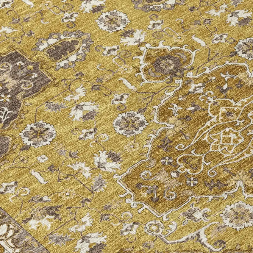Walnut And Gold Oriental Washable Indoor Outdoor Area Rug Photo 4