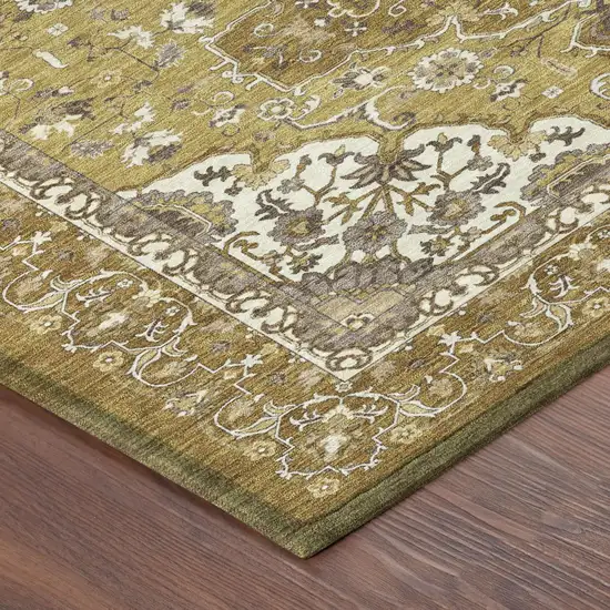 Walnut And Gold Oriental Washable Indoor Outdoor Area Rug Photo 3