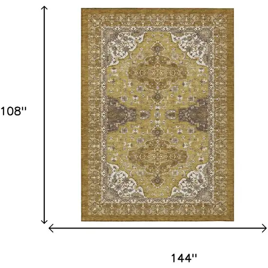 Walnut And Gold Oriental Washable Indoor Outdoor Area Rug Photo 5