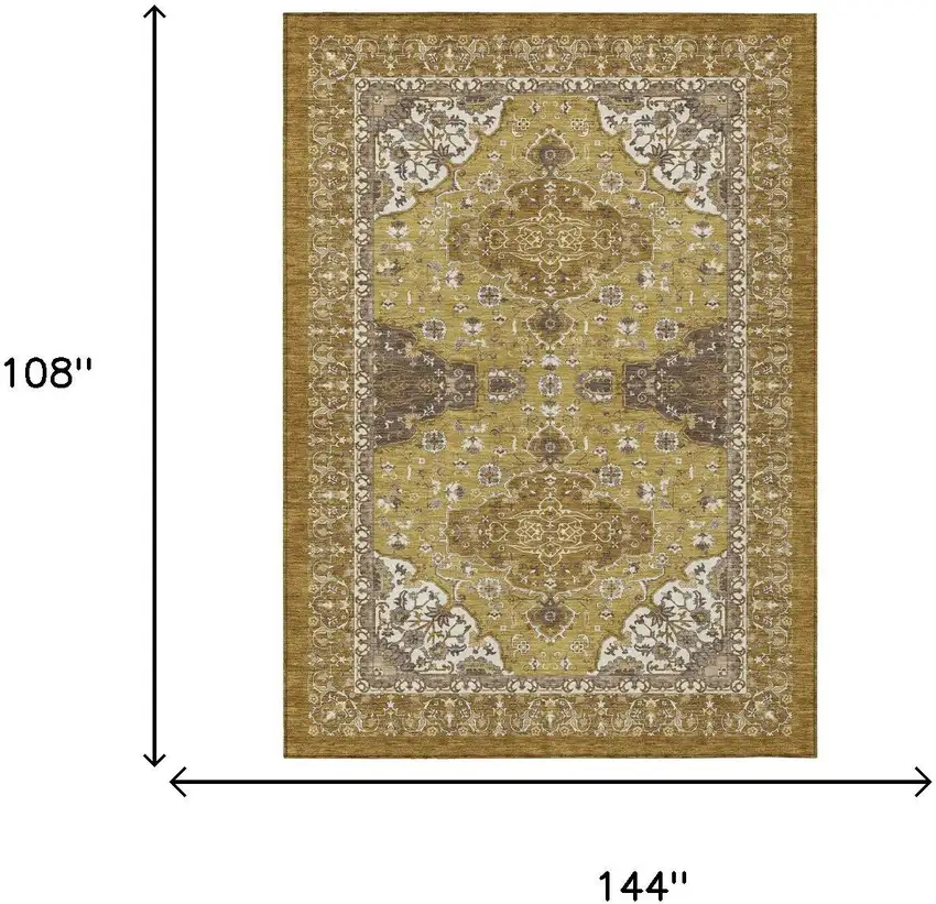Walnut And Gold Oriental Washable Indoor Outdoor Area Rug Photo 5