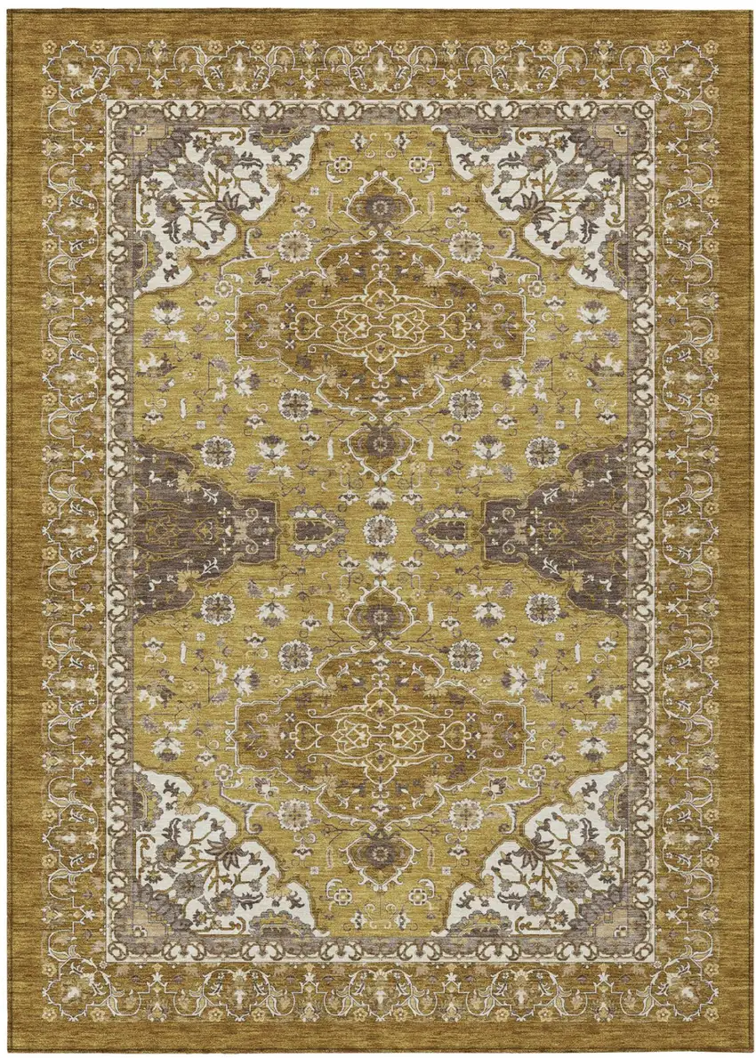Walnut And Gold Oriental Washable Indoor Outdoor Area Rug Photo 2