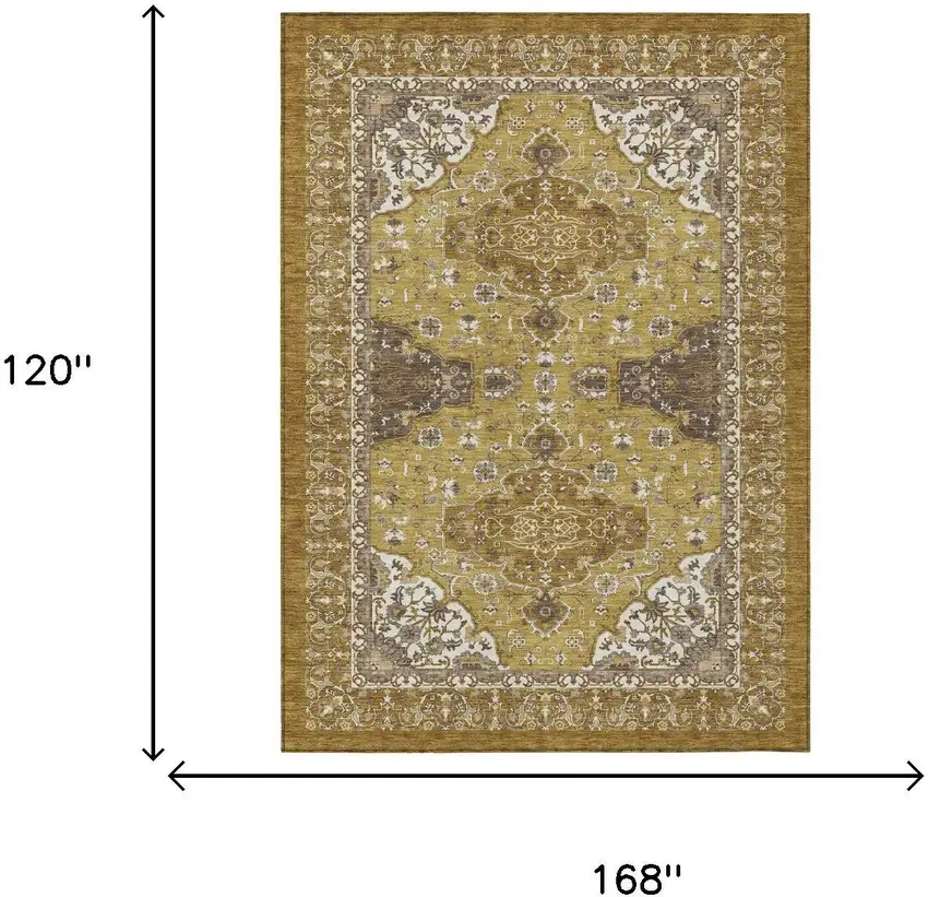 Walnut And Gold Oriental Washable Indoor Outdoor Area Rug Photo 5