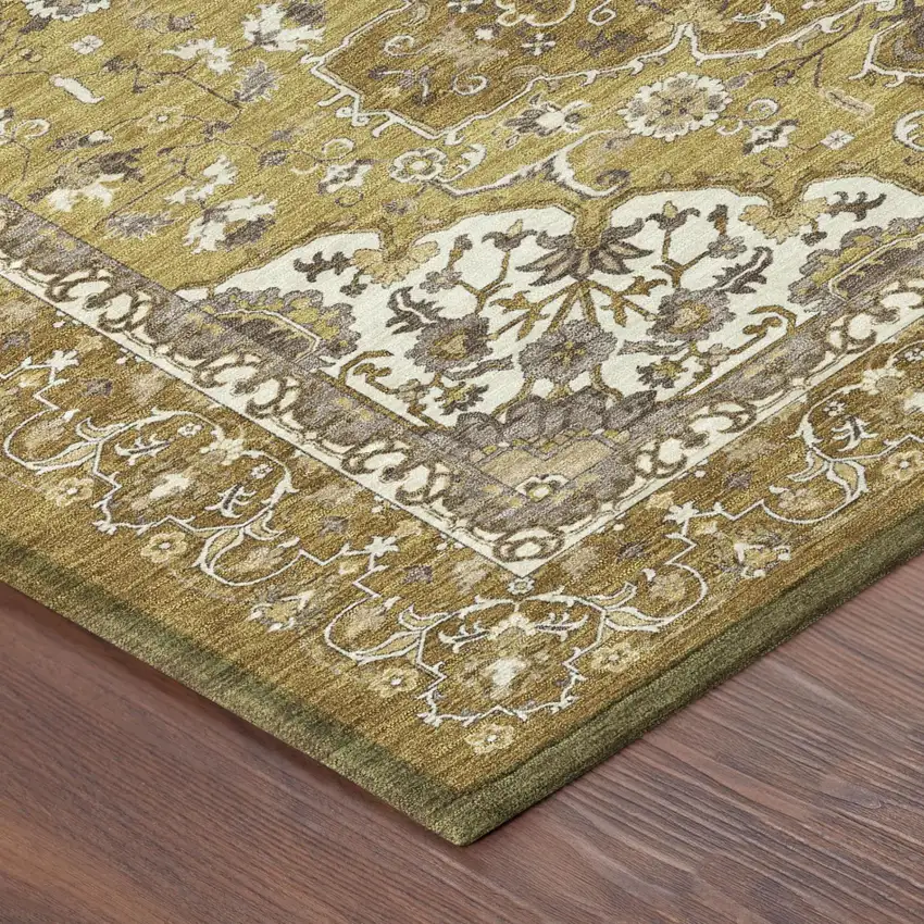 Walnut And Gold Oriental Washable Indoor Outdoor Area Rug Photo 3