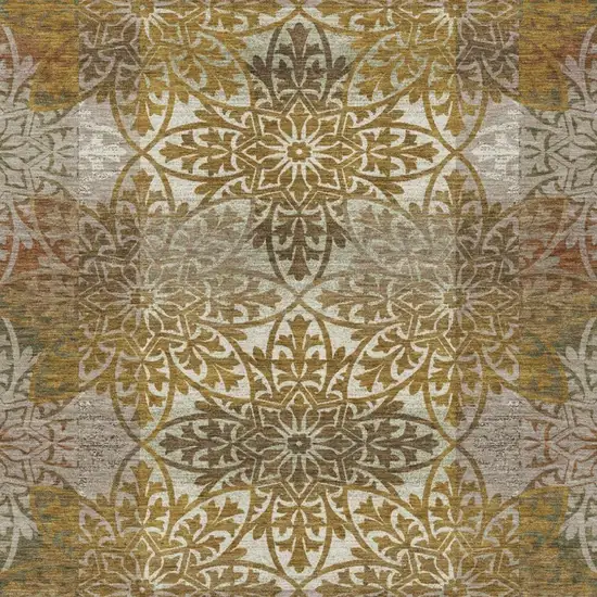 Walnut And Gold Oriental Washable Indoor Outdoor Area Rug Photo 3