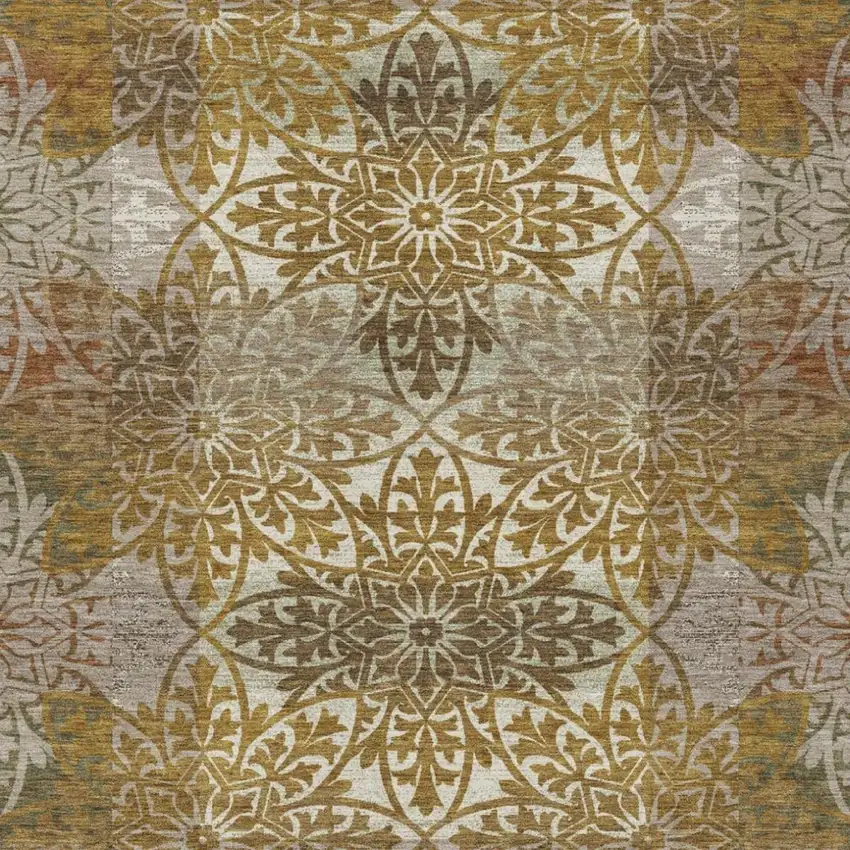 Walnut And Gold Oriental Washable Indoor Outdoor Area Rug Photo 3