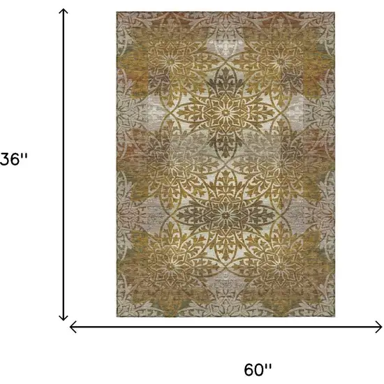 Walnut And Gold Oriental Washable Indoor Outdoor Area Rug Photo 6