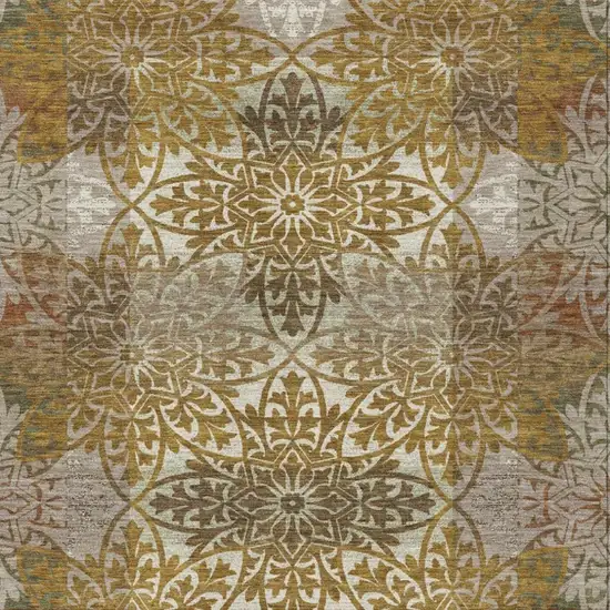 Walnut And Gold Oriental Washable Indoor Outdoor Area Rug Photo 2