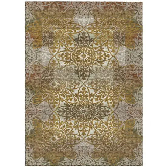 Walnut And Gold Oriental Washable Indoor Outdoor Area Rug Photo 1