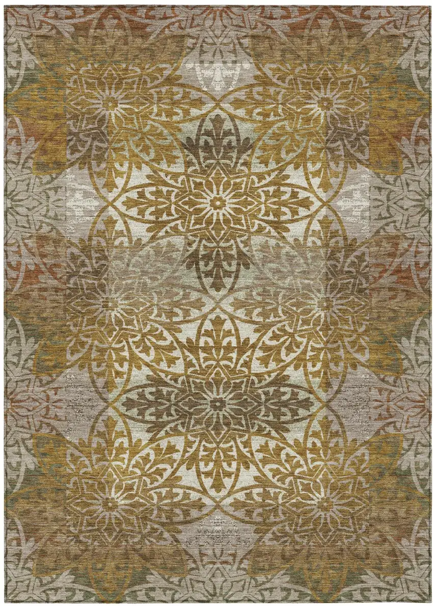 Walnut And Gold Oriental Washable Indoor Outdoor Area Rug Photo 1
