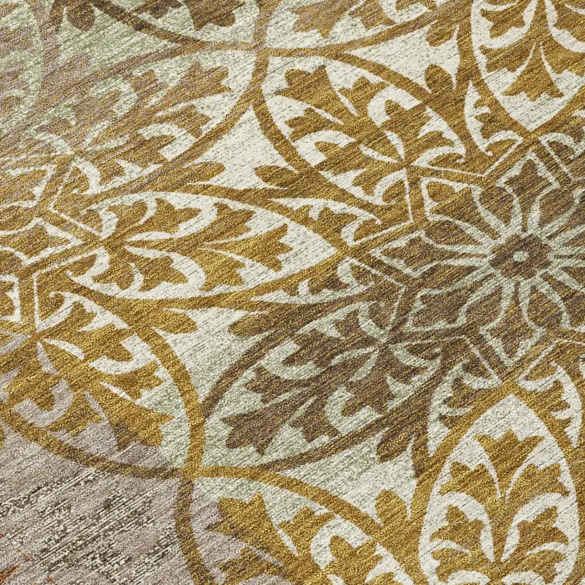 Walnut And Gold Oriental Washable Indoor Outdoor Area Rug Photo 5