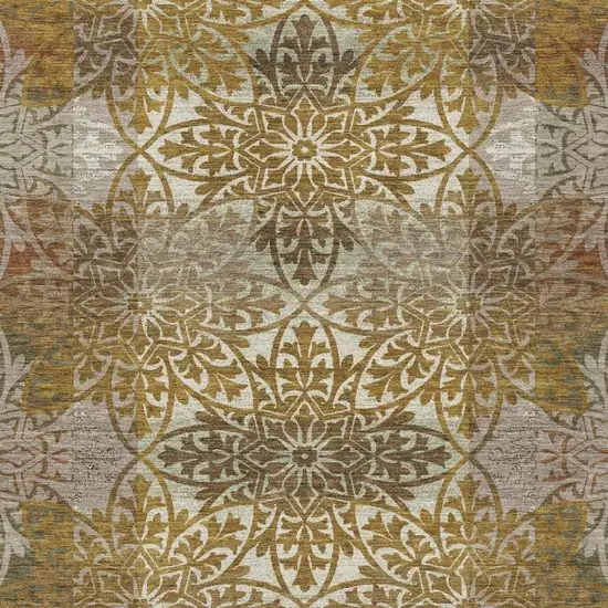 Walnut And Gold Oriental Washable Indoor Outdoor Area Rug Photo 1