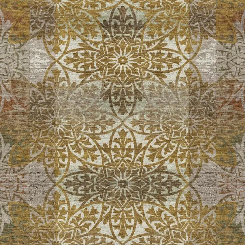 Walnut And Gold Oriental Washable Indoor Outdoor Area Rug Photo 1