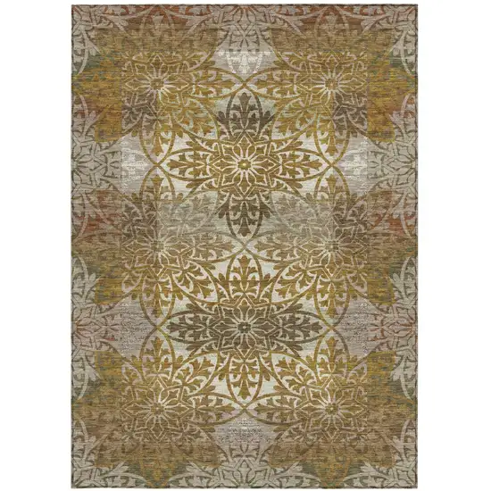 Walnut And Gold Oriental Washable Indoor Outdoor Area Rug Photo 3