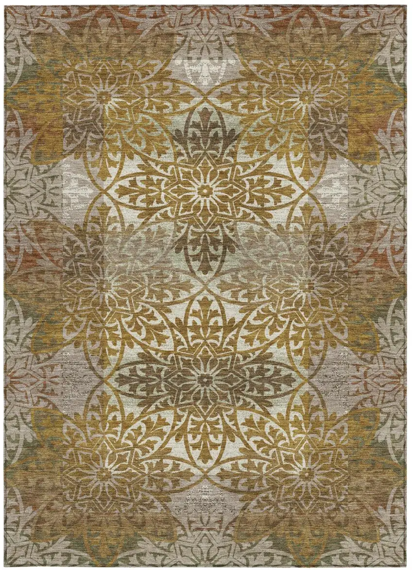 Walnut And Gold Oriental Washable Indoor Outdoor Area Rug Photo 3